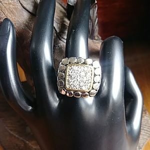 VINTAGE Chunky Moon Rhinestone Chip Ring!